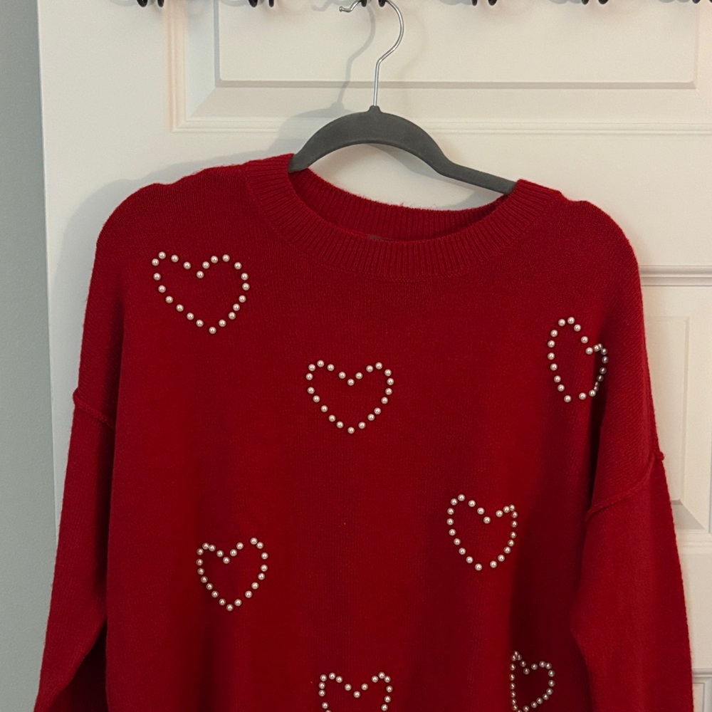 Vince Camuto Red Heart Embellished Sweater